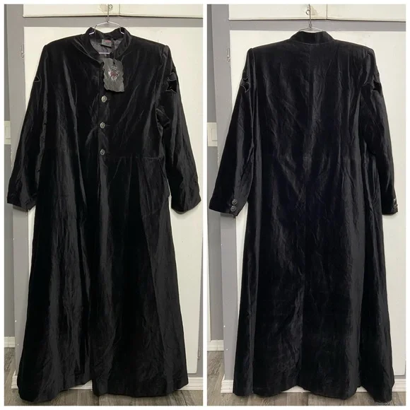 Vintage Raven Gothic Dracula Steampunk Victorian Long Velvet Trench Coat Vampire - Picture 1 of 7